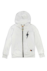 KIDS BOLT PRINT ZIP HOODIE - WHITE Kid's Hoodies Aviator Nation