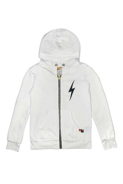 KIDS BOLT PRINT ZIP HOODIE - WHITE Kid's Hoodies Aviator Nation
