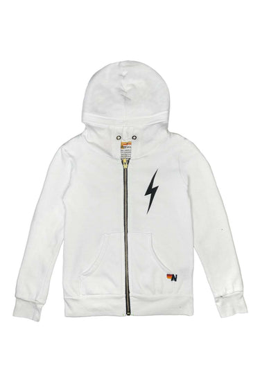 KIDS BOLT PRINT ZIP HOODIE - WHITE Kid's Hoodies Aviator Nation