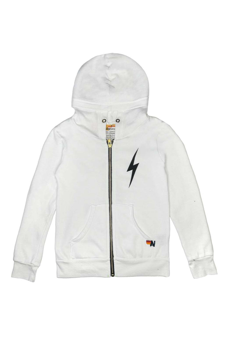 KIDS BOLT PRINT ZIP HOODIE - WHITE Kid's Hoodies Aviator Nation