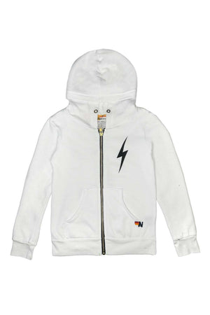 KIDS BOLT PRINT ZIP HOODIE - WHITE