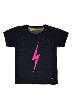 KID'S BOLT TEE - BLACK // NEON PINK Kid's Tee Aviator Nation