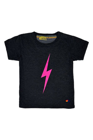 KID'S BOLT TEE - BLACK // NEON PINK