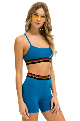 LOGO 4 INCH HI-RISE BIKER SHORT - CARIBBEAN Women's Shorts Aviator Nation