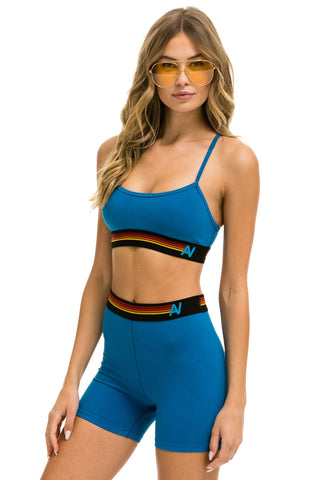 LOGO 4 INCH HI-RISE BIKER SHORT - CARIBBEAN Women's Shorts Aviator Nation