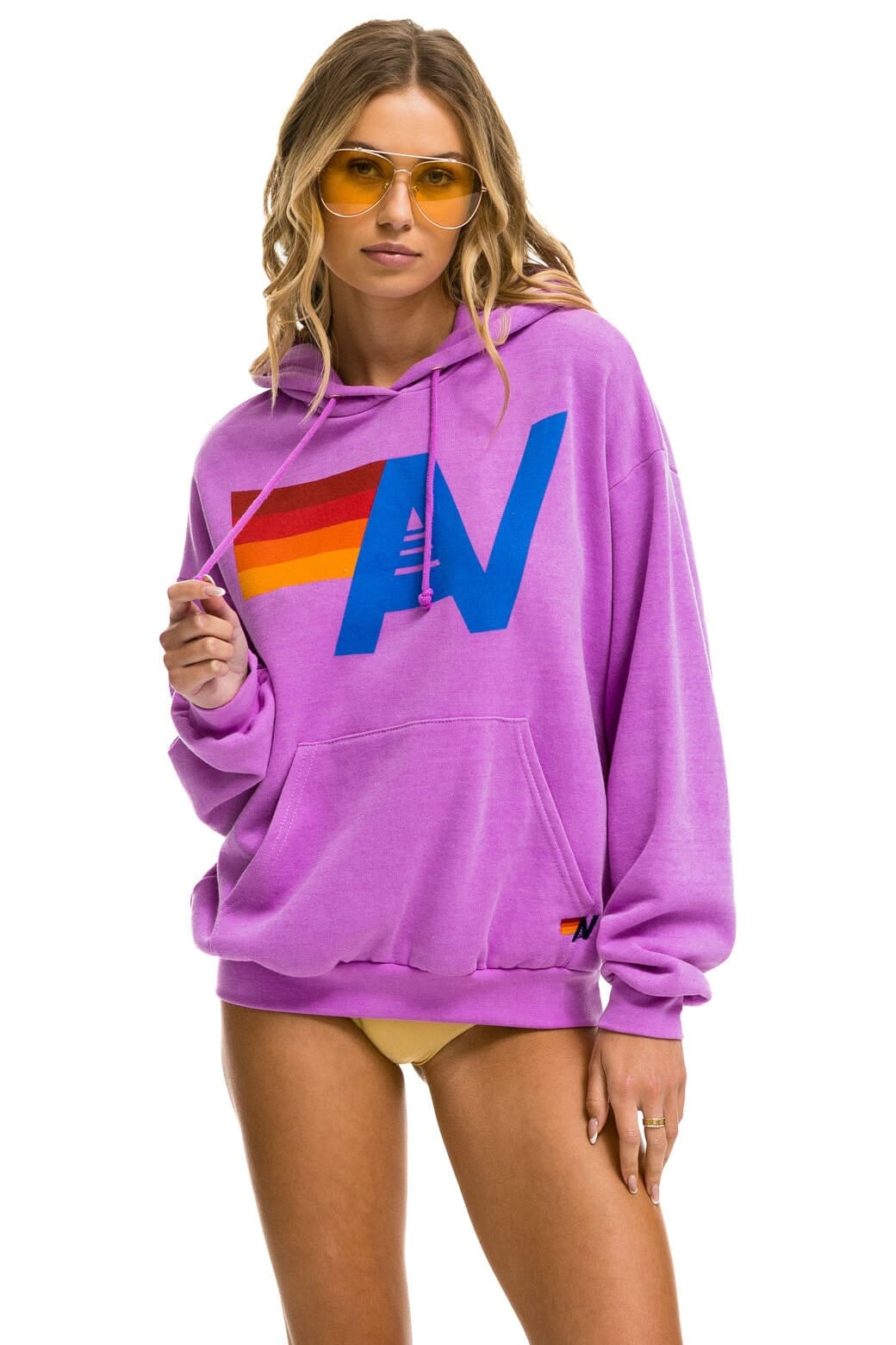 LOGO PULLOVER RELAXED HOODIE NEON PURPLE – Aviator Nation