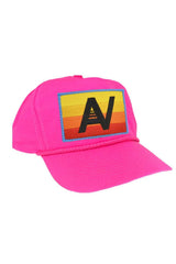 LOGO RAINBOW - VINTAGE NYLON TRUCKER HAT HATS Aviator Nation NEON PINK