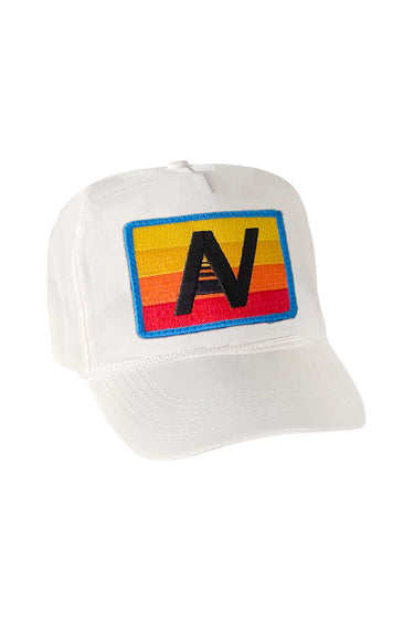 LOGO RAINBOW - VINTAGE NYLON TRUCKER HAT HATS Aviator Nation WHITE