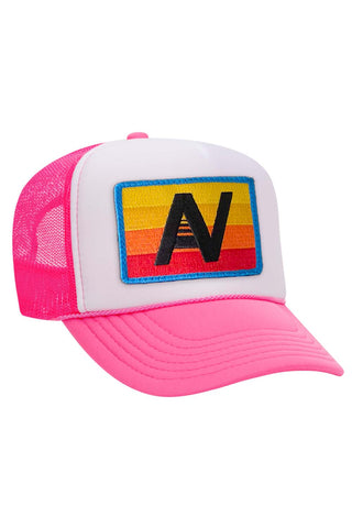LOGO RAINBOW VINTAGE TRUCKER HAT HATS Aviator Nation OS NEON PINK // WHITE // NEON PINK