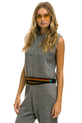 LOGO STRIPE RELAXED SLEEVELESS CROP PULLOVER HOODIE - HEATHER GREY Hoodie Aviator Nation