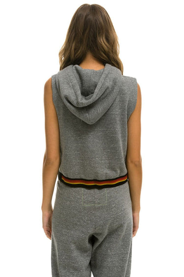 LOGO STRIPE RELAXED SLEEVELESS CROP PULLOVER HOODIE - HEATHER GREY Hoodie Aviator Nation