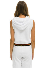 LOGO STRIPE RELAXED SLEEVELESS CROP PULLOVER HOODIE - WHITE Hoodie Aviator Nation