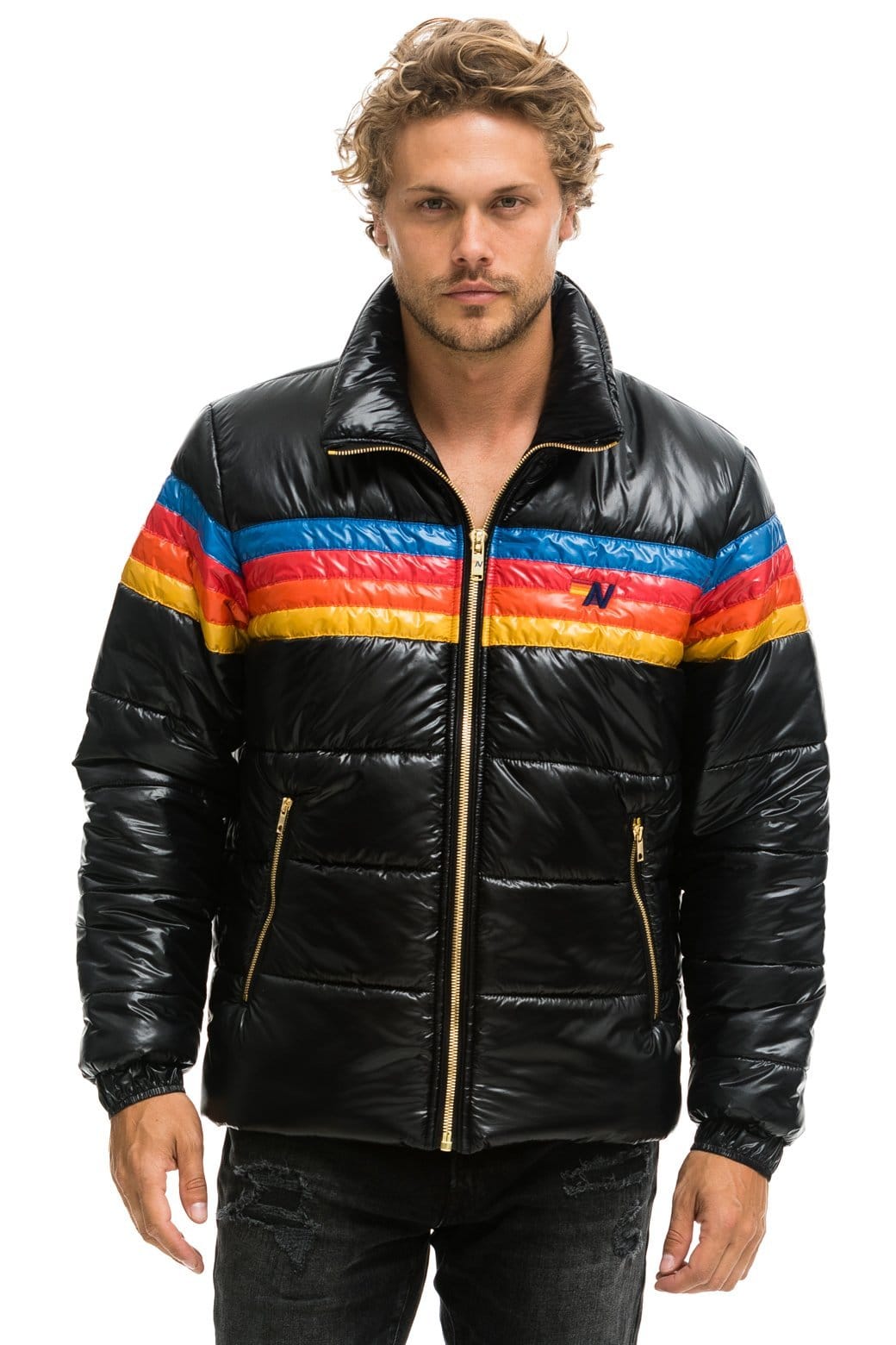MEN'S 4 STRIPE LUXE TRAVELER JACKET - GLOSSY BLACK Jacket Aviator Nation