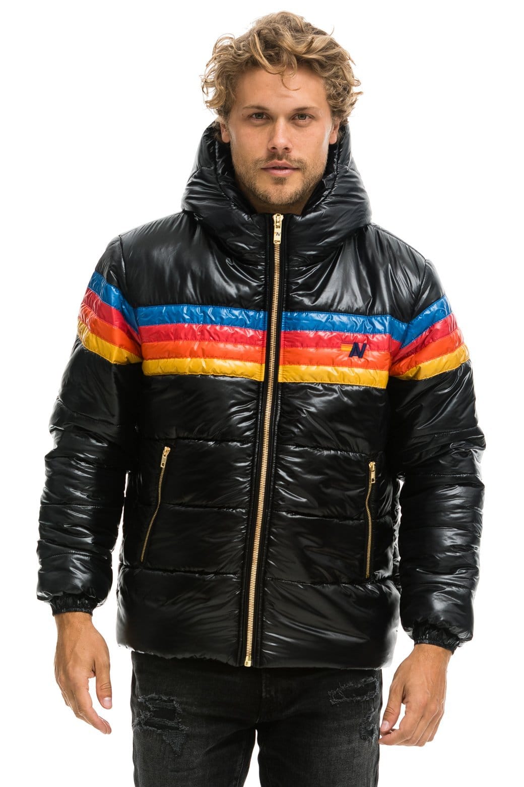 MEN'S 4 STRIPE LUXE TREKKER JACKET - GLOSSY BLACK Jacket Aviator Nation