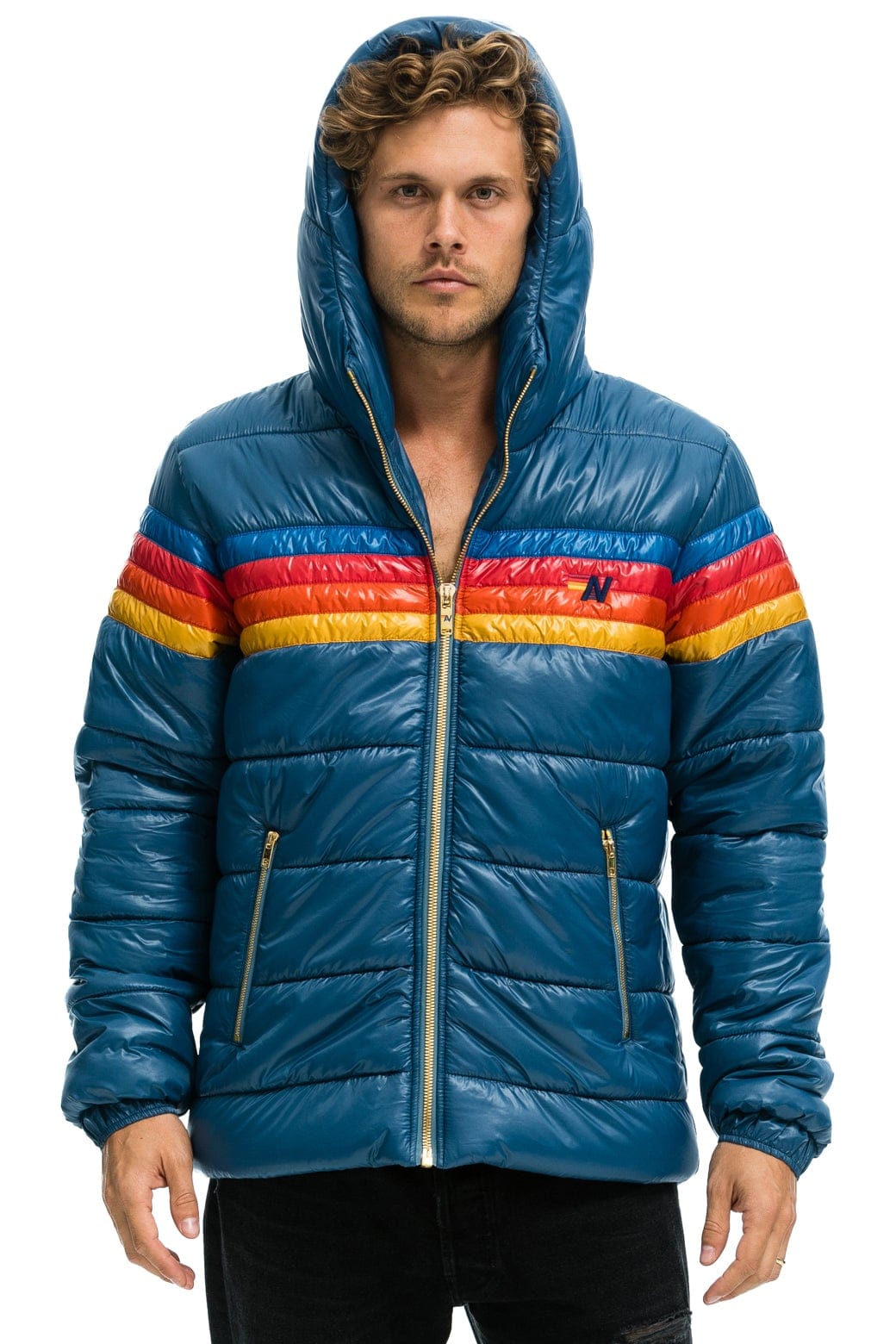 MEN'S 4 STRIPE LUXE TREKKER JACKET - GLOSSY DEEP BLUE Jacket Aviator Nation