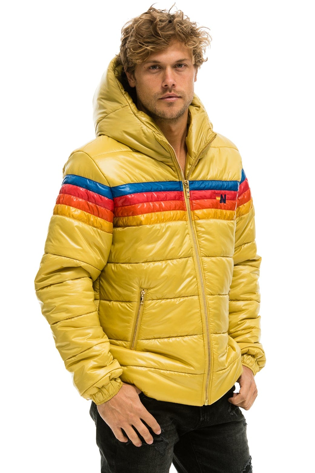 MEN'S 4 STRIPE LUXE TREKKER JACKET - GLOSSY KHAKI Jacket Aviator Nation