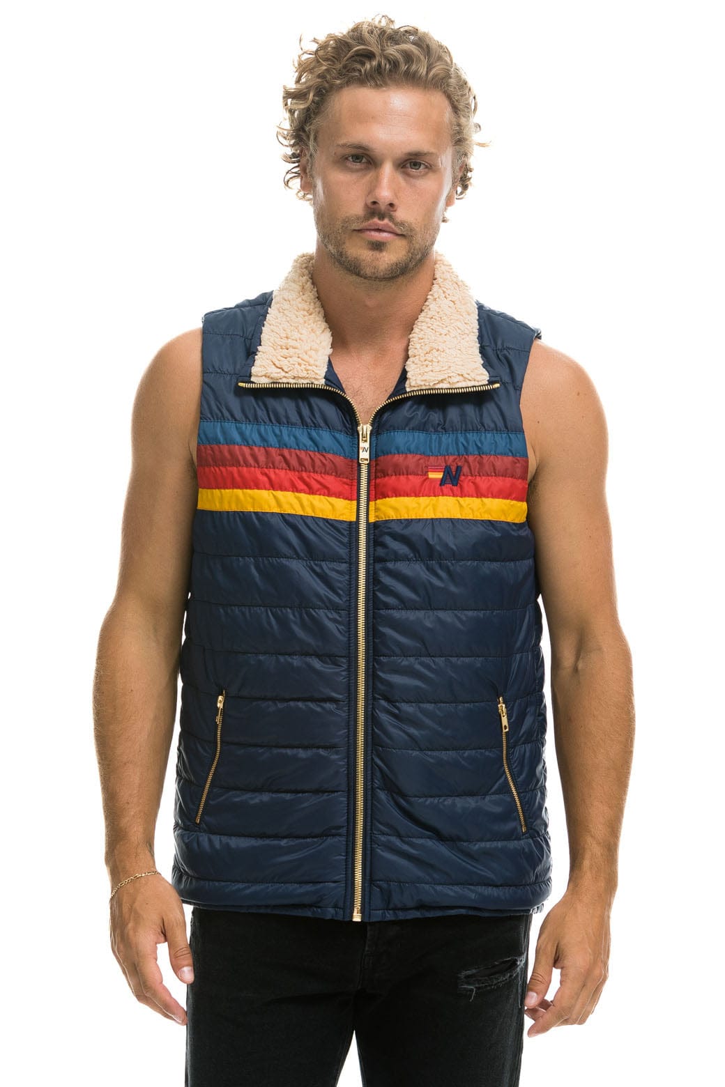 MEN'S 4 STRIPE VEST - NAVY Vest Aviator Nation