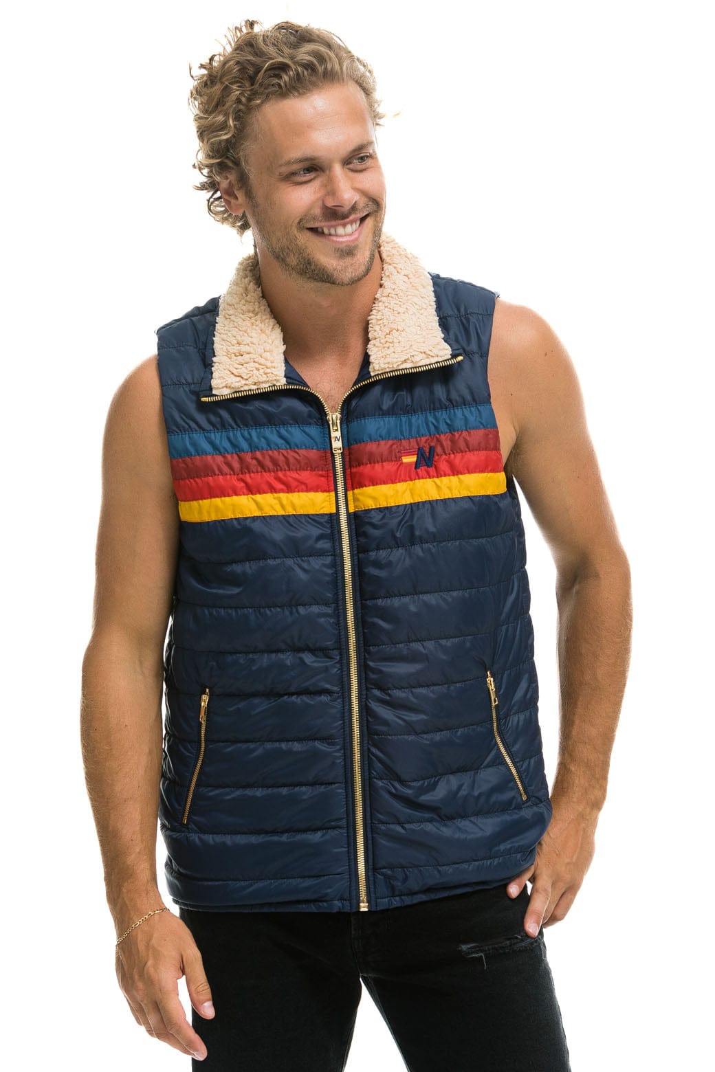 MEN'S 4 STRIPE VEST - NAVY Vest Aviator Nation