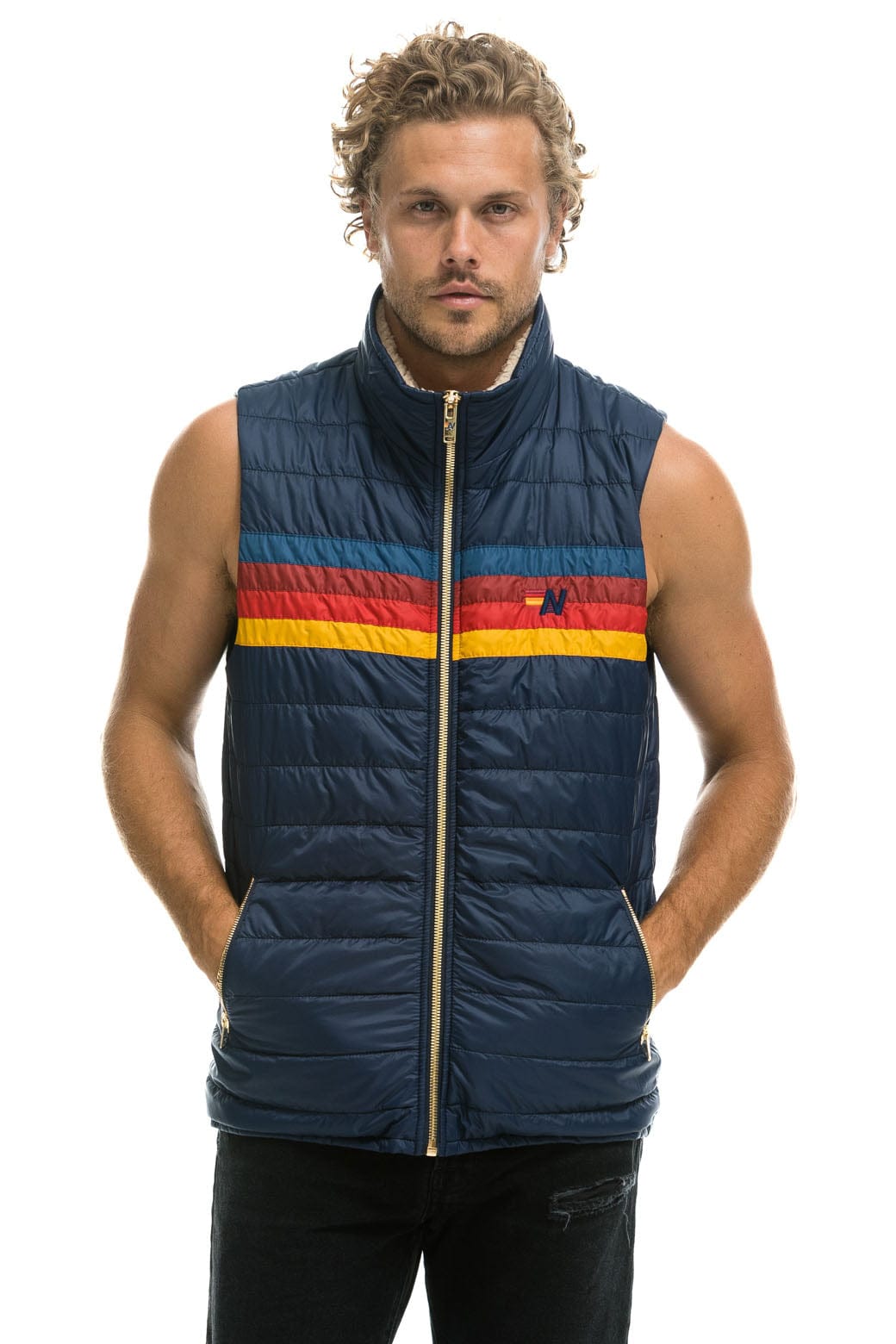 MEN'S 4 STRIPE VEST - NAVY Vest Aviator Nation