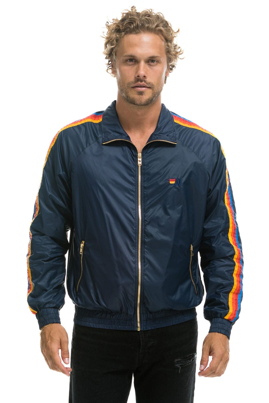 MEN'S STRIPE WINDBREAKER NAVY – Aviator Nation - Main Image
