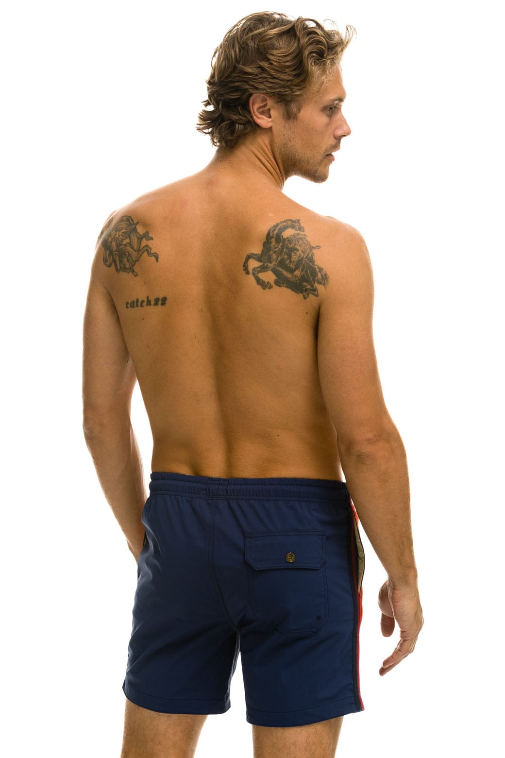 MEN'S 5 STRIPE FLEX SHORTS - NAVY Men's Board Shorts Aviator Nation