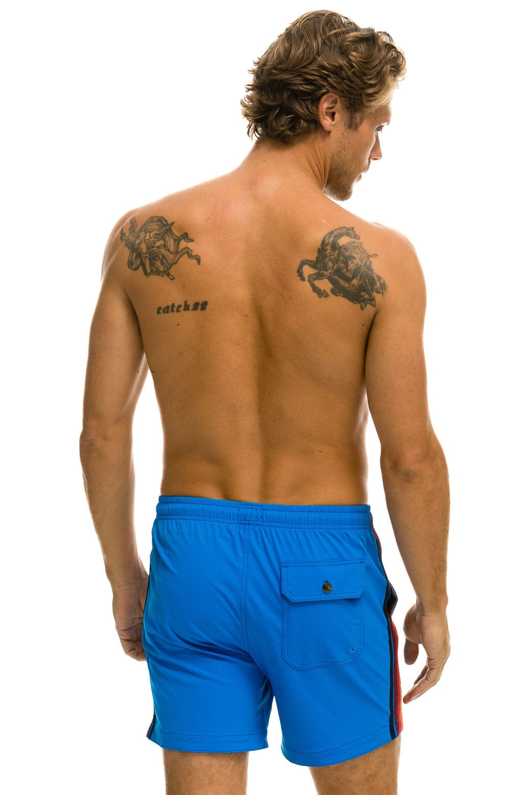 MEN'S 5 STRIPE FLEX SHORTS - PARROT BLUE Men's Board Shorts Aviator Nation