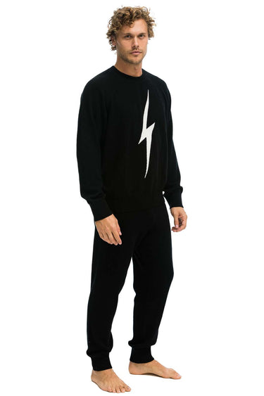 MEN'S BOLT CASHMERE LIGHT SWEATER PANT - BLACK // WHITE BOLT Men's Sweatpants Aviator Nation