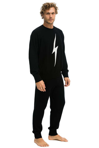 MEN'S BOLT CASHMERE LIGHT SWEATER PANT - BLACK // WHITE BOLT Men's Sweatpants Aviator Nation
