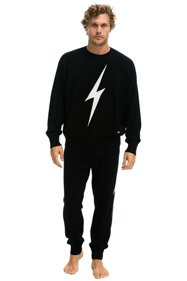MEN'S BOLT CASHMERE LIGHT SWEATER PANT - BLACK // WHITE BOLT Men's Sweatpants Aviator Nation