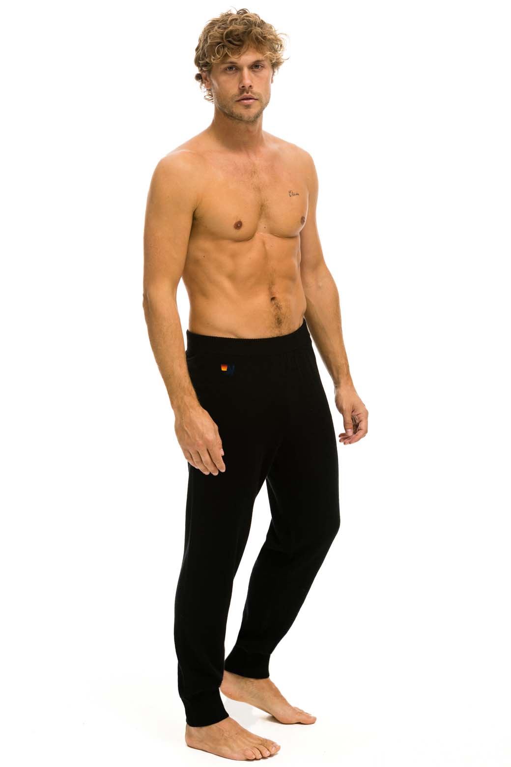 MEN'S BOLT CASHMERE LIGHT SWEATER PANT - BLACK // WHITE BOLT Men's Sweatpants Aviator Nation 