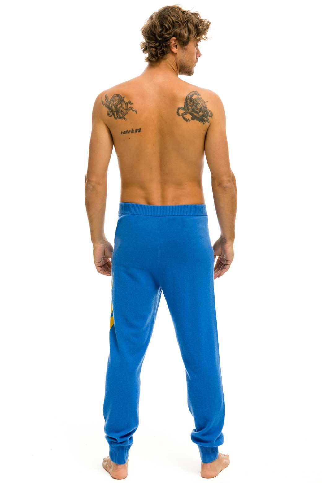 MEN&#39;S BOLT CASHMERE LIGHT SWEATER PANT - VINTAGE BLUE // GOLD BOLT Men&#39;s Sweatpants Aviator Nation 