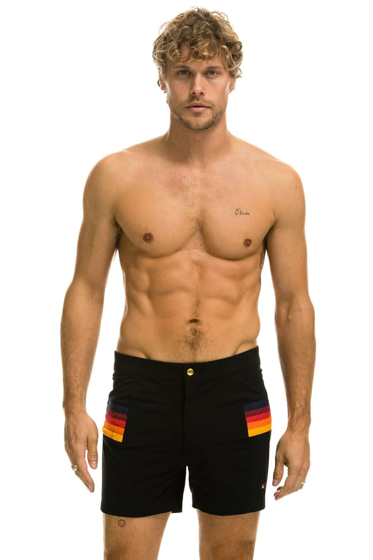 MEN'S HORIZONTAL 5 STRIPE FLEX SHORTS - BLACK Men's Board Shorts Aviator Nation
