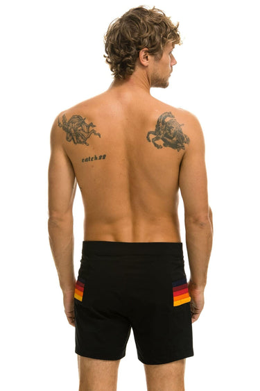 MEN'S HORIZONTAL 5 STRIPE FLEX SHORTS - BLACK Men's Board Shorts Aviator Nation
