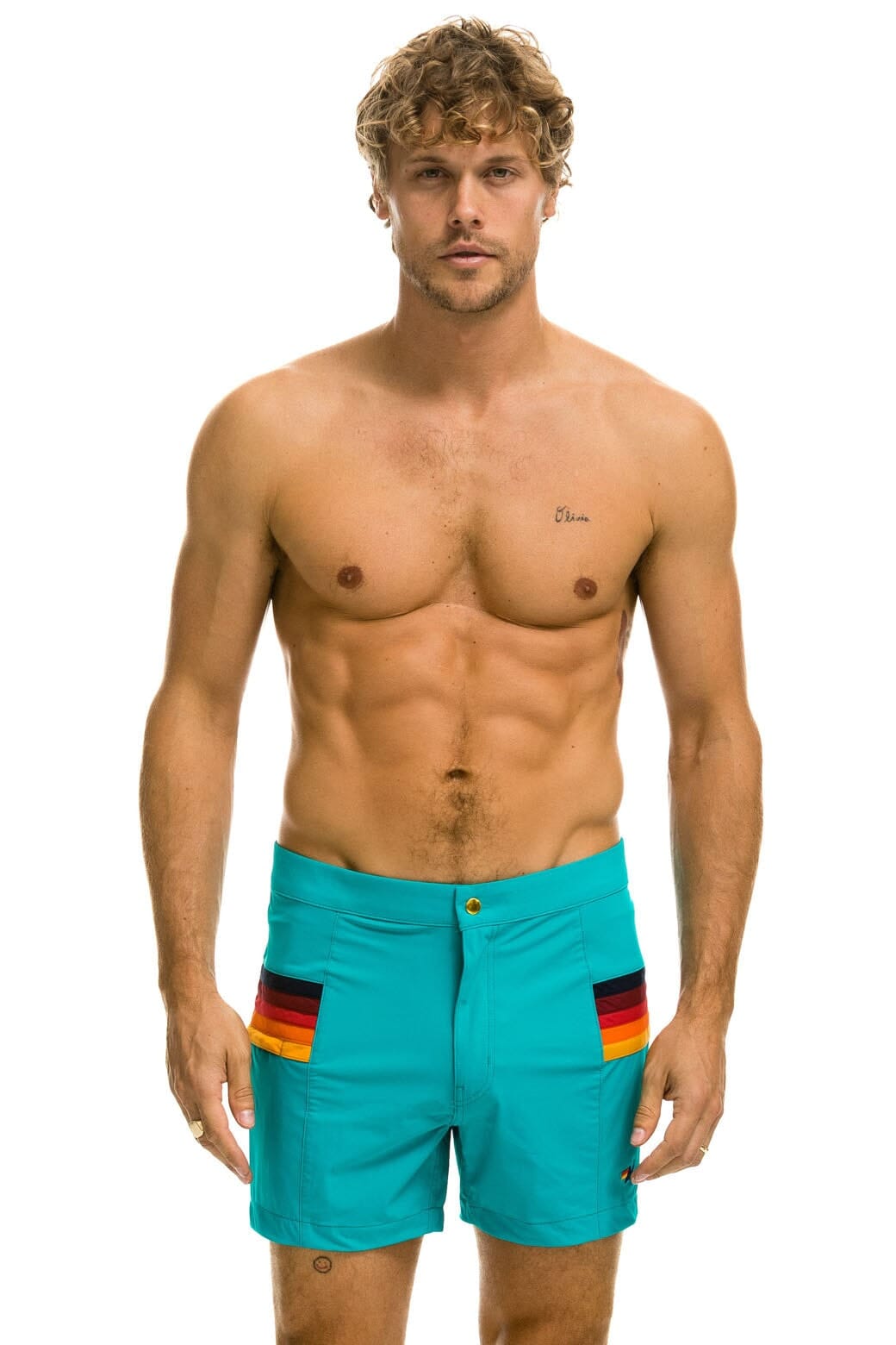 MEN'S HORIZONTAL 5 STRIPE FLEX SHORTS - JADE Men's Board Shorts Aviator Nation