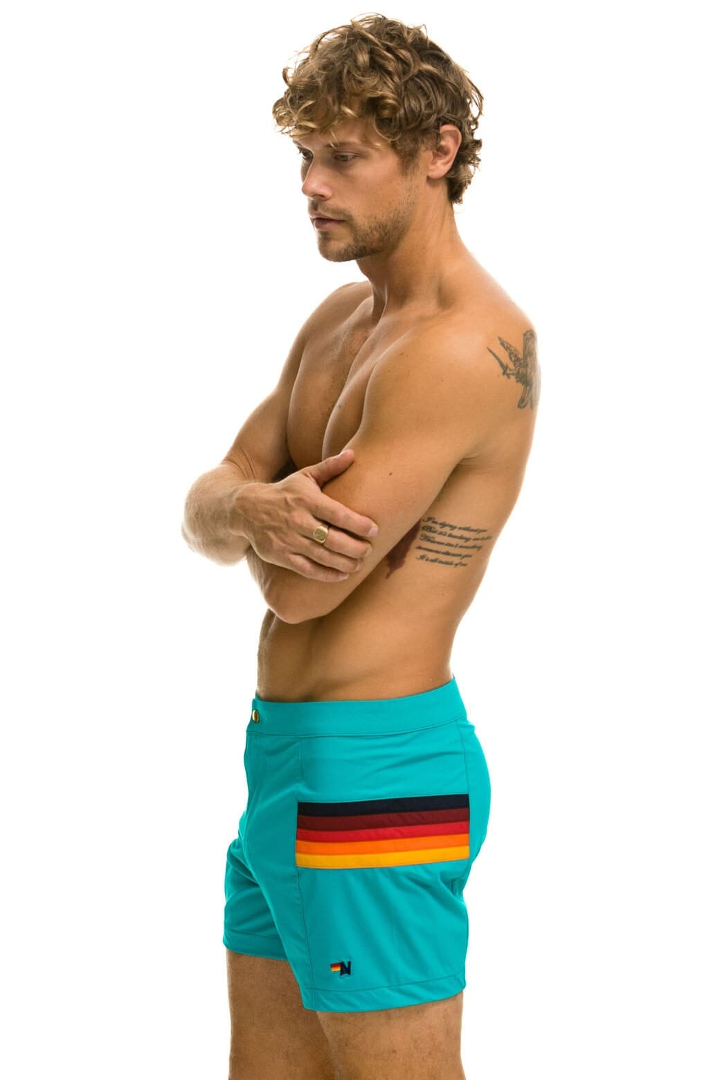 MEN'S HORIZONTAL 5 STRIPE FLEX SHORTS - JADE Men's Board Shorts Aviator Nation