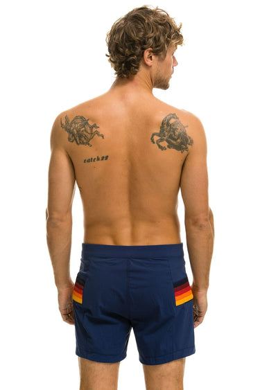 MEN'S HORIZONTAL 5 STRIPE FLEX SHORTS - NAVY Men's Board Shorts Aviator Nation