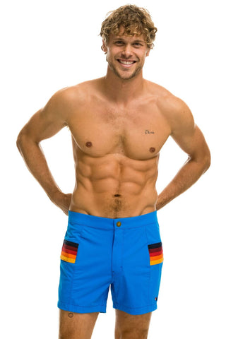 MEN'S HORIZONTAL 5 STRIPE FLEX SHORTS - PARROT BLUE Men's Board Shorts Aviator Nation