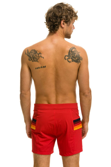 MEN'S HORIZONTAL 5 STRIPE FLEX SHORTS - RED Men's Board Shorts Aviator Nation