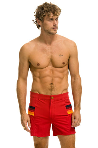 MEN'S HORIZONTAL 5 STRIPE FLEX SHORTS - RED Men's Board Shorts Aviator Nation