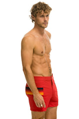 MEN'S HORIZONTAL 5 STRIPE FLEX SHORTS - RED Men's Board Shorts Aviator Nation