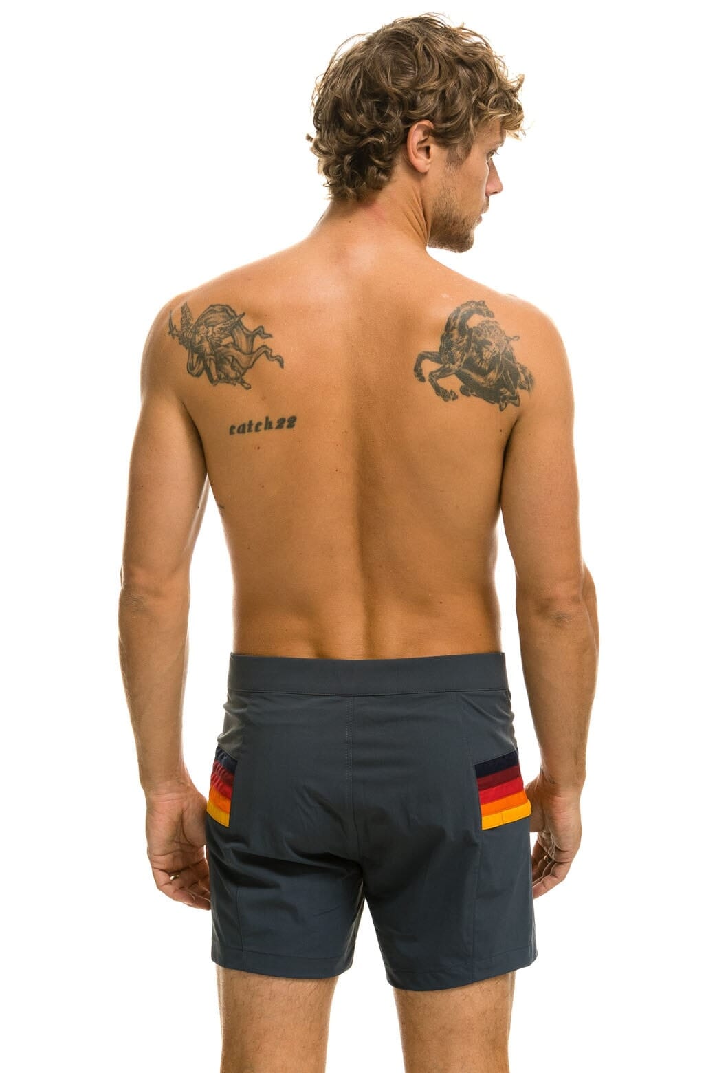 MEN'S HORIZONTAL 5 STRIPE FLEX SHORTS - TITANIUM Men's Board Shorts Aviator Nation