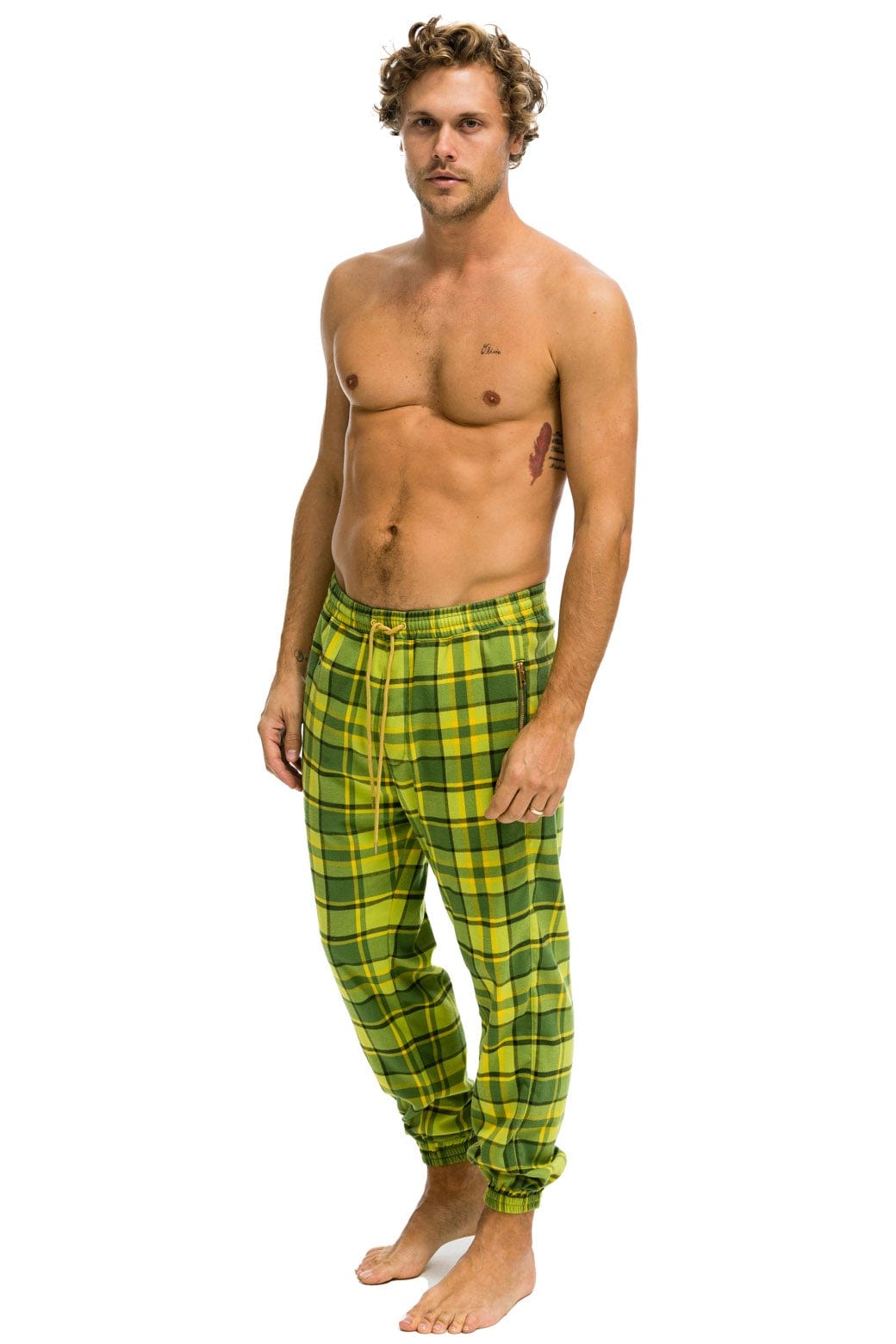 MEN'S PLAID LODGE PANT - AVOCADO PLAID Mens Sweatpants Aviator Nation