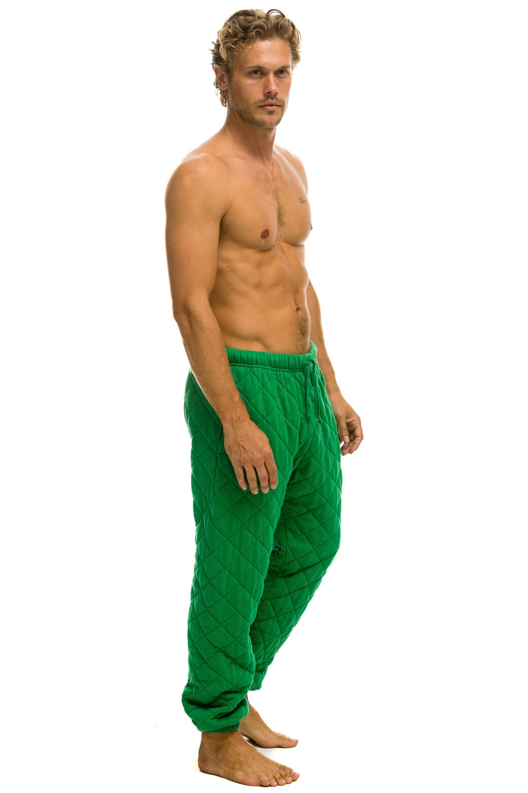 MEN&#39;S QUILTED SWEATPANTS - KELLY GREEN Mens Sweatpants Aviator Nation 