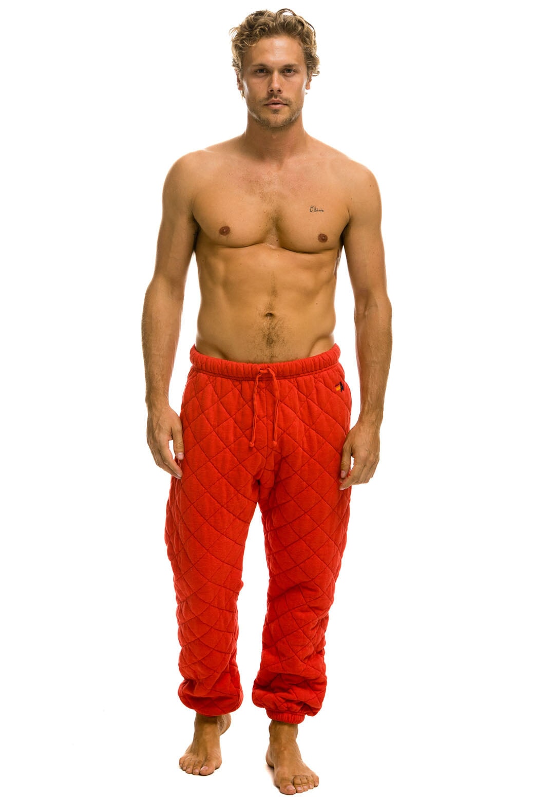 MEN'S QUILTED SWEATPANTS - RED Mens Sweatpants Aviator Nation 