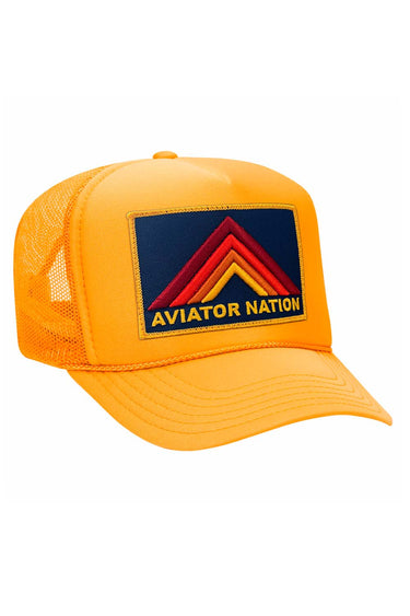 MOUNTAIN STRIPE VINTAGE TRUCKER HAT HATS Aviator Nation OS GOLD