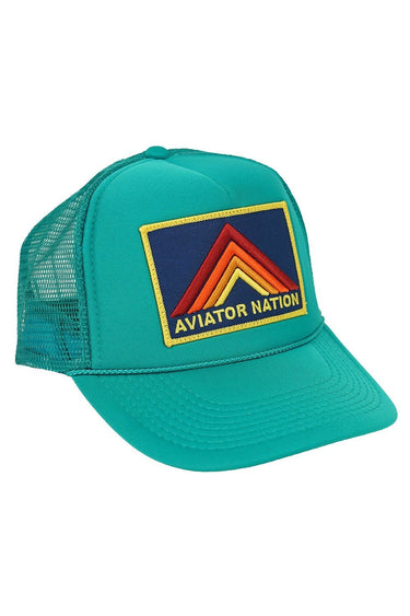 MOUNTAIN STRIPE VINTAGE TRUCKER HAT HATS Aviator Nation OS JADE