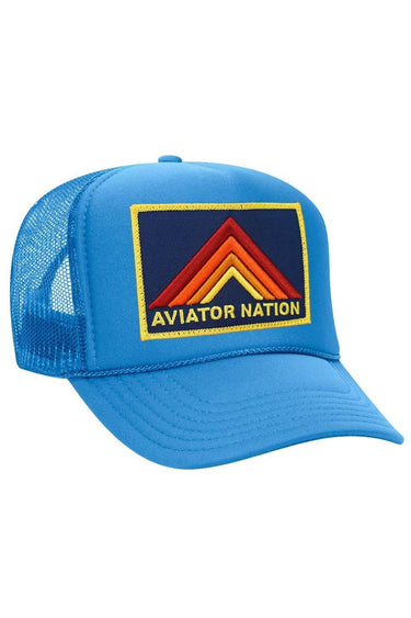 MOUNTAIN STRIPE VINTAGE TRUCKER HAT HATS Aviator Nation OS LIGHT BLUE