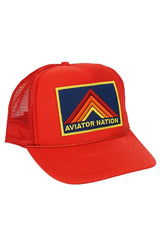 MOUNTAIN STRIPE VINTAGE TRUCKER HAT HATS Aviator Nation OS RED