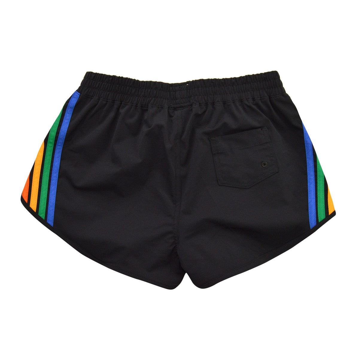NEW WOMEN'S 5 STRIPE FLEX BOARD SHORTS - BLACK // RAINBOW Women's Shorts Aviator Nation