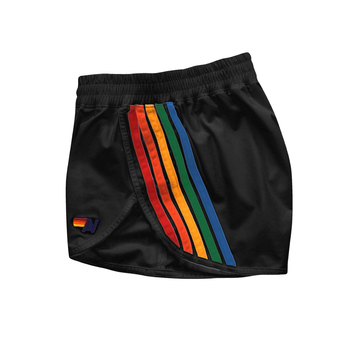 NEW WOMEN'S 5 STRIPE FLEX BOARD SHORTS - BLACK // RAINBOW Women's Shorts Aviator Nation